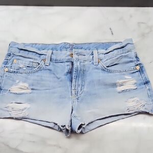 7 For All Mankind Light Wash Distressed Jean Shorts
